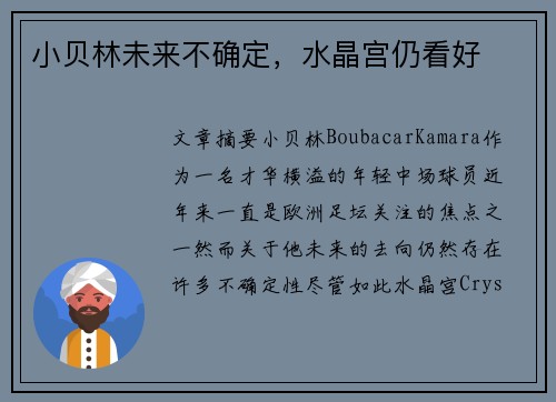 小贝林未来不确定,水晶宫仍看好
